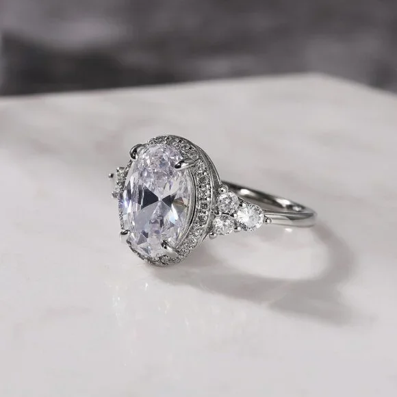 ▶Beautiful Noble Oval Pure CZ Macro Pave Silver Wedding Luxury Rings, K936
